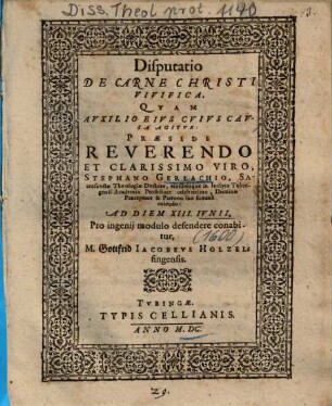 Disputatio De Carne Christi Vivifica