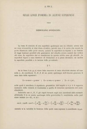 Sulle linee d'ombra di alcune superficie.