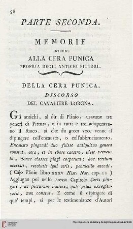 I: Della cera punica. Discorso del Cavaliere Lorgna