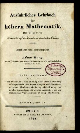 Bd. 3: Ausführliches Lehrbuch der höhern Mathematik. Dritter Band