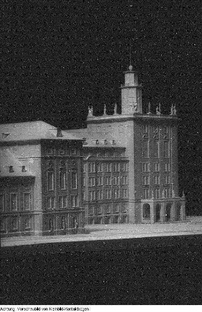 Dresden, Ernst-Thälmann-Platz (Strehlener Platz). Fachschule für Eisenbahnwesen, Modelle und Pläne zum Neubau, November 1954