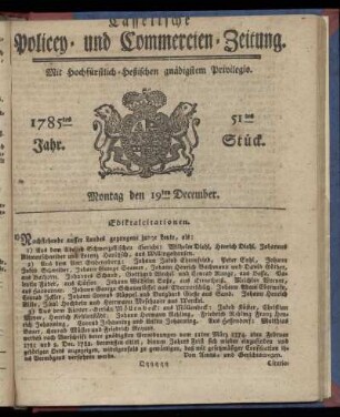 51tes Stueck, Montag den 19ten December. 1785