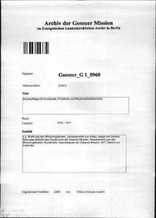 Druckaufträge für Rundbriefe, Protokolle und Missionsarbeitsberichte