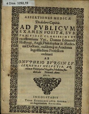 Assertiones medicae de dolore capitis