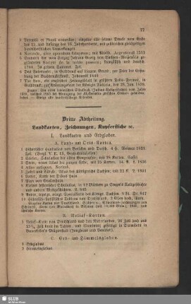 Dritte Abtheilung. Landkarten, Zeichnungen, Kupferstiche etc.