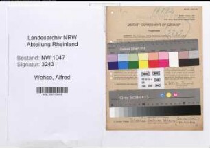 Entnazifizierung Alfred Wehse , geb. 12.09.1896 (Arzt)