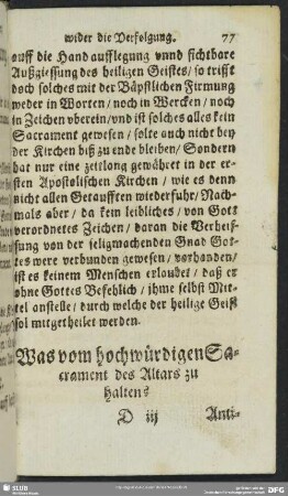 Was vom hochwürdigen Sacrament des Altars zu halten?