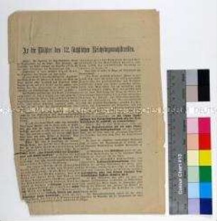 Sozialdemokratischer Wahlaufruf zur Reichstagswahl von 1887 oder 1890 für August Bebel, mit Stellungnahme gegen die bürgerliche Behauptung