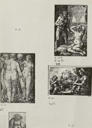 B 38 II: Der Geizige, B 40: Mutter mit zwei Kindern, B 42: Die drei Zauberinnen und der Tod, B 45: Mann in deutscher Tracht (auf Baumstamm sitzend)