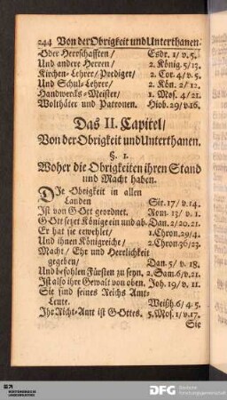Das II. Capitel. Von der Obrigkeit und Unterthanen.