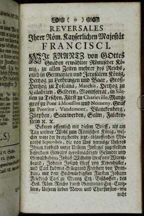Reversales Ihrer Röm. Kayserlichen Majestät Francisci.
