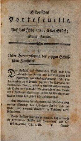 Historisches Portefeuille : zur Kenntnis der gegenwärtigen und vergangenen Zeit. 6. 1787, Nr. 1 - 6