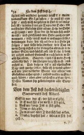 Von dem Fest deß hochwürdigsten Sacraments deß Altars. - Nach der H. Communion.