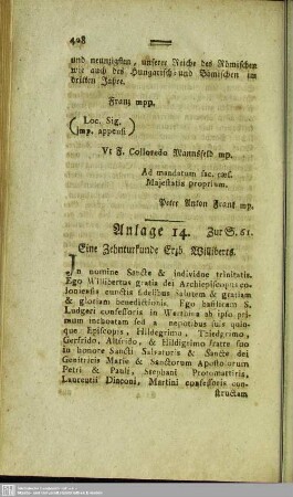 Anlage 14. Zur S. 61. Eine Zehnturkunde Erzb. Williberts