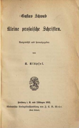 Kleine prosaische Schriften
