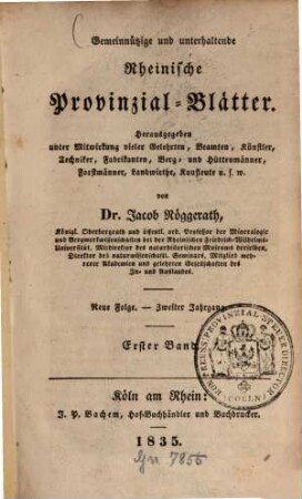Gemeinnützige und unterhaltende rheinische Provinzial-Blätter, 2. 1835, Nr. 1