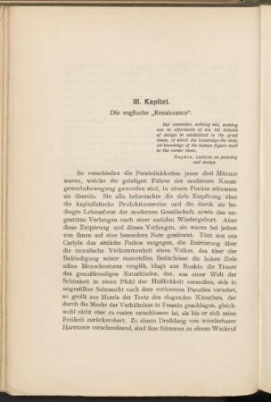 III. Kapitel. Die englische "Renaissance".