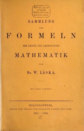 Sammlung von Formeln der reinen und angewandten Mathematik