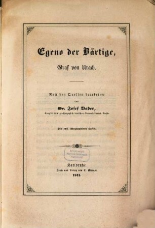 Egeno der Bärtige, Graf von Urach : nach den Quellen