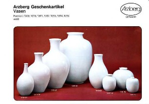 Produktblatt "Arzberg Geschenkartikel / Vasen / Formen: 1309, 1310, 1311, 1312, 1313, 1314, 1315" mit Dekor "weiß"