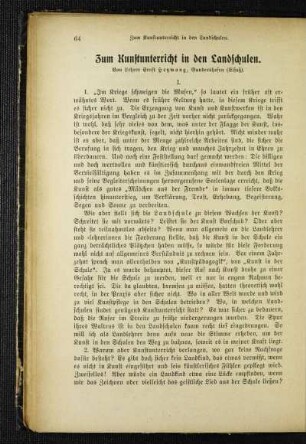 Zum Kunstunterricht in den Landschulen