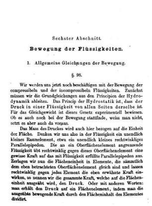 Sechster Abschnitt - Bewegung der Flüssigkeiten.