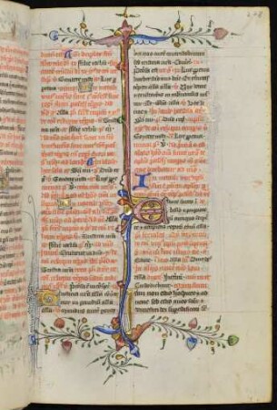 Initiale E mit Bordürenstäben und Fadenranken
