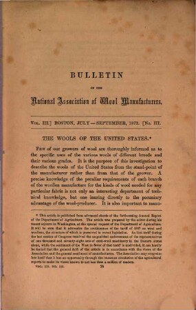 Bulletin of the National Association of Wool Manufacturers. 3. 1872, Nr. 3 = Juli - Sept.