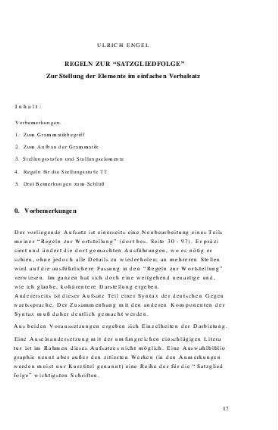 Regeln zur "Satzgliedfolge" : zur Stellung der Elemente im einfachen Verbalsatz
