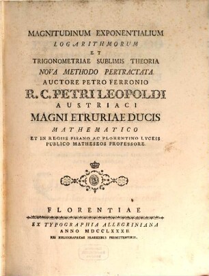 Magnitudinum exponentialium Logarithmorum ... theoria