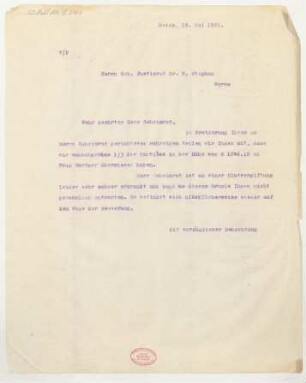 Brief an Karl Stephan : 19.05.1921