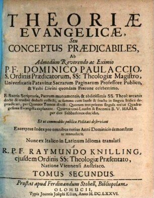 Theoriae Evangelicae, Seu Conceptus Praedicabiles, 2