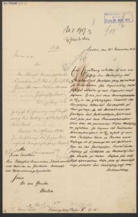 [Brief von Fritz Noetling an Gustav von Gossler vom 23.11.1886]