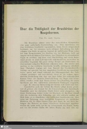 Über die Thätigkeit der Brustdrüse der Neugebornen