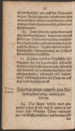 Folgt das zweyte ampt so zum Kirchenregiment nötig/ nemlich von Lehrern