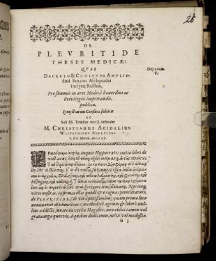 De Pleuritide Theses Medicæ: [...]