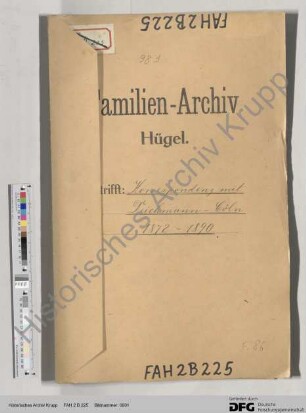 Schriftwechsel zwischen Alfred Krupp, Friedrich Alfred Krupp und Theodor Deichmann (Firma Deichmann&Co., Köln)