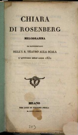 Chiara di Rosenberg : Melodramma