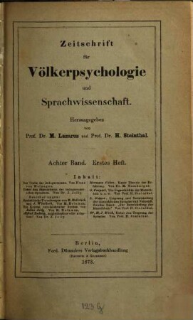 Zeitschrift für Völkerpsychologie und Sprachwissenschaft. 8. 1875