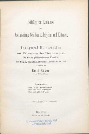 Beiträge zur Kenntniss der Acetalisirung bei den Aldehyden und Ketonen