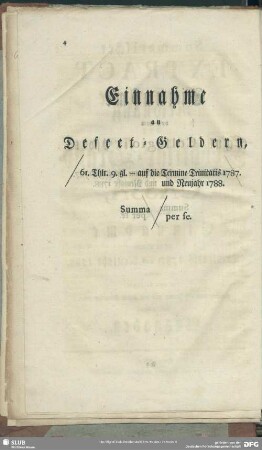 Einnahme an Defect-Geldern