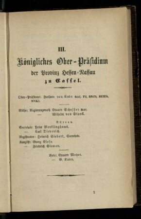 Königliches Ober-Präsidium der Provinz Hessen-Nassau zu Cassel