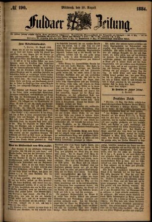 Ausgabe vom Mittwoch, den 20. August 1884.
