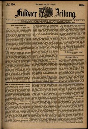 Ausgabe vom Mittwoch, den 20. August 1884.
