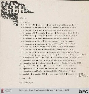 Ölbilder (Nr.1-20) Aquarelle (Nr.21) Zeichnungen (Nr.22)