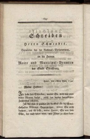 Schreiben Herrn Schwendts, Deputirten bey der Nationalversammlung, ...