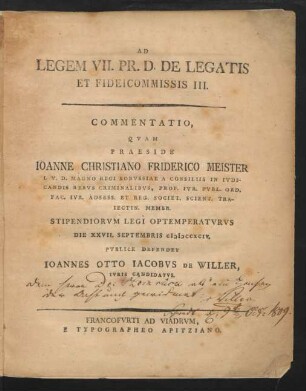 Ad Legem VII. Pr. D. De Legatis Et Fideicommissis III. : Commentatio
