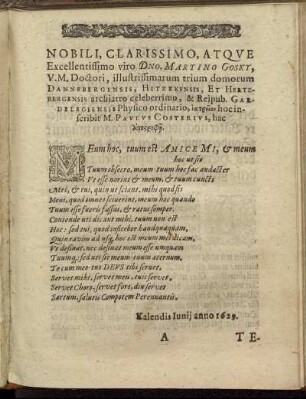 Nobili, Clarissimo, [...] Dno. Martino Gosky,