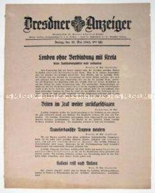 Nachrichtenblatt "Dresdner Anzeiger" u.a. zur Landung italienischer Truppen auf Kreta