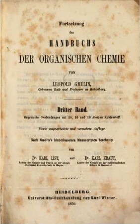 Handbuch der organischen Chemie. 3, Organische Verbindungen mit 14, 16 und 18 Atomen Kohlenstoff